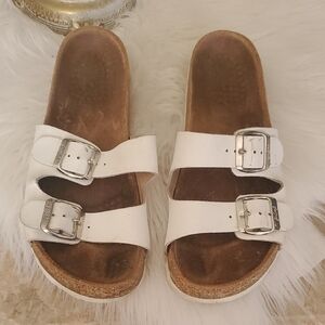 White BioStep Two-Buckle Slide Sandals